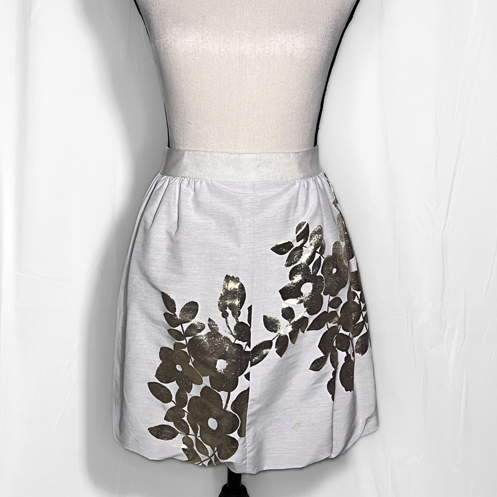 Tibi Ivory and Gold Floral Bubble Mini Shirt Size 2